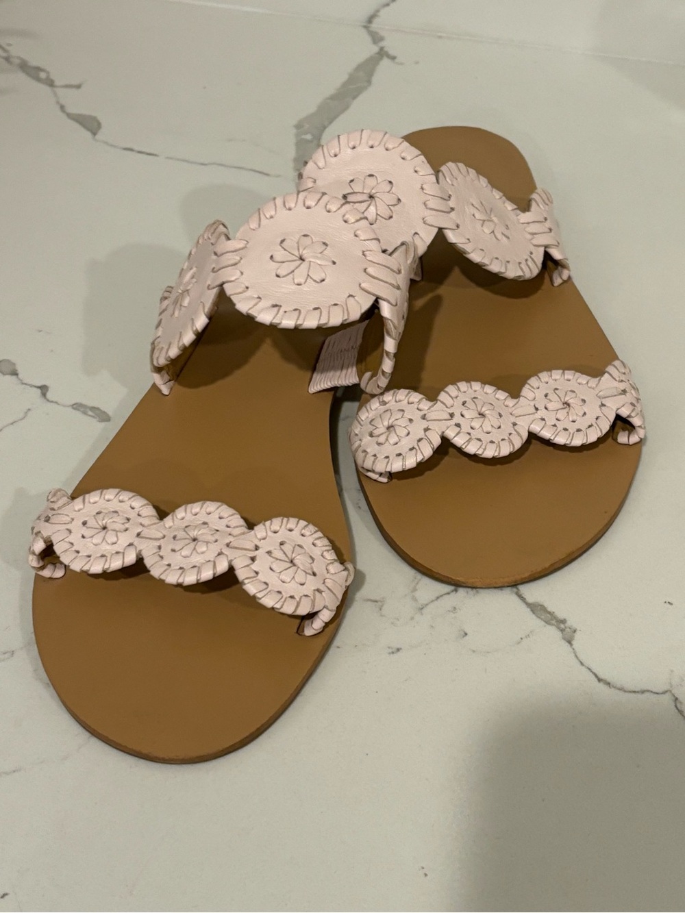 Jack Rogers Laurin Baby Pink Leather Sandals Womens Size 7 M Preppy